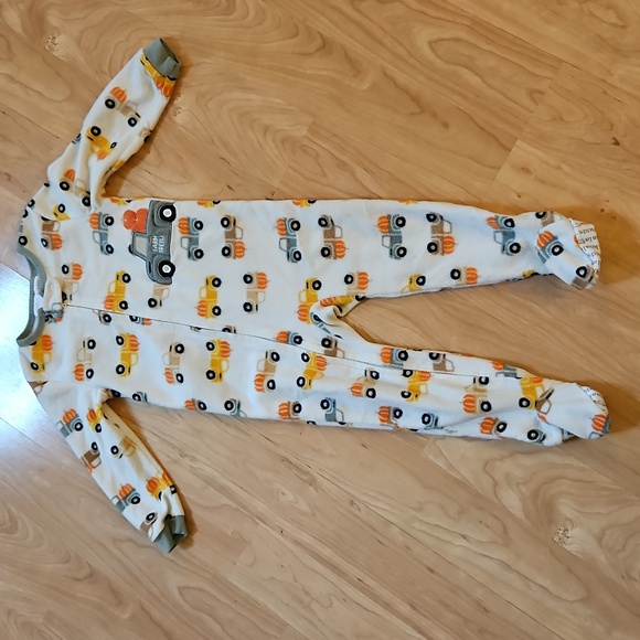 Koala Kids Boy Navy Striped & Cream Vehicle Print Fleece Footies PJ Onesies -24M - Picture 6 of 9